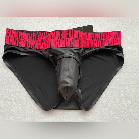 Andrew Christian Other - ANDREW CHRISTIAN LEATHER LOOK LATEX LOOK BLACK BRIEF NEON FUKR WAISTBAND